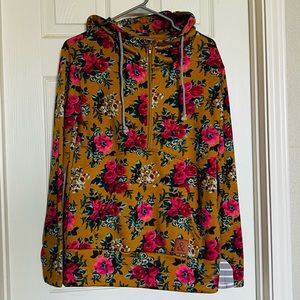 Ampersand Ave. Half-zip hoodie - Mustard Floral (Bee’s Knees)